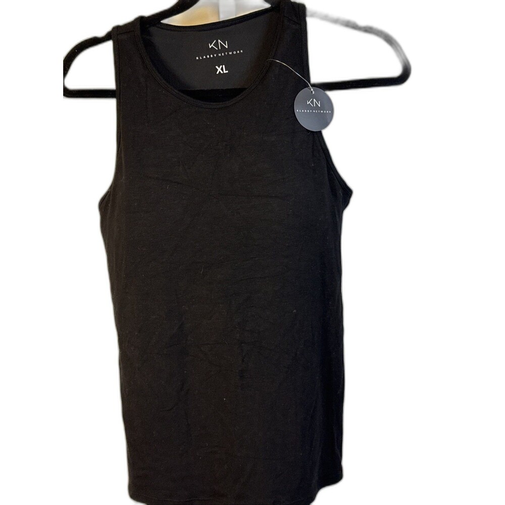 NEW Tank Top with Bra Women Size XL Stretch Deep Black Soft Layers Slimming